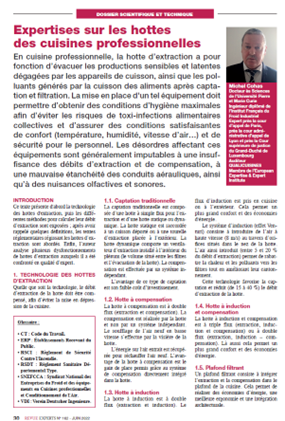 Extrait de l'article Expertises sur les hottes des cuisines professionnelles